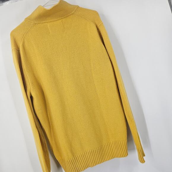 Seven Gauge Mens Sweater Yellow 100% Wool Knit Collared V-neck Pullover Size L - Picture 4 of 4